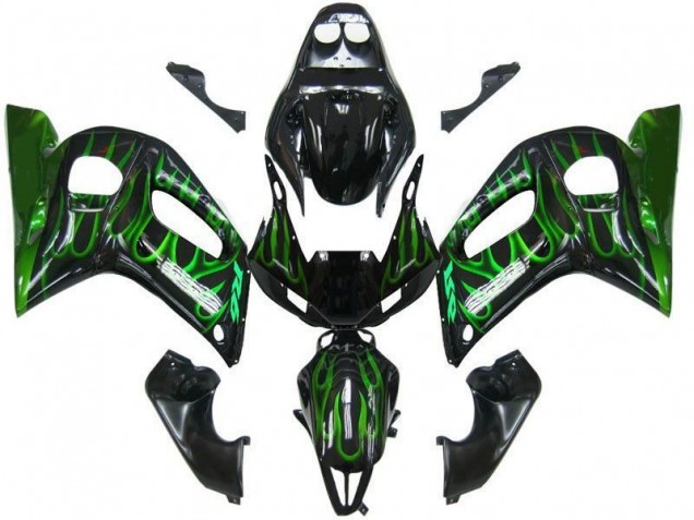 1998-2002 Black Green Flame Yamaha YZF R6 Motorbike Fairing Kits for Sale 1998-2002 Black Green Flame Yamaha YZF R6 Motorbike Fairing Kits for Sale