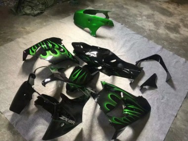 2000-2001 Glossy Black Green Flame Kawasaki ZX9R Motorcyle Fairings for Sale