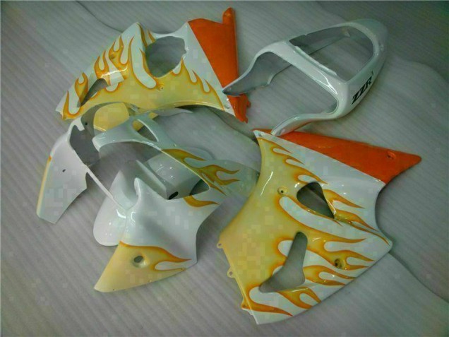 2000-2002 White Yellow Flame Kawasaki ZX6R Bike Fairings for Sale 2000-2002 White Yellow Flame Kawasaki ZX6R Bike Fairings for Sale