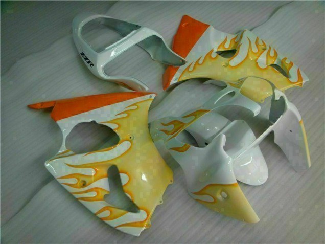 2000-2002 White Yellow Flame Kawasaki ZX6R Bike Fairings for Sale 2000-2002 White Yellow Flame Kawasaki ZX6R Bike Fairings for Sale