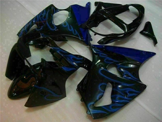 2000-2002 Black with Blue Flame Kawasaki ZX6R Motorbike Fairings for Sale 2000-2002 Black with Blue Flame Kawasaki ZX6R Motorbike Fairings for Sale