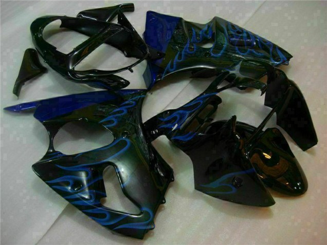 2000-2002 Black with Blue Flame Kawasaki ZX6R Motorbike Fairings for Sale 2000-2002 Black with Blue Flame Kawasaki ZX6R Motorbike Fairings for Sale