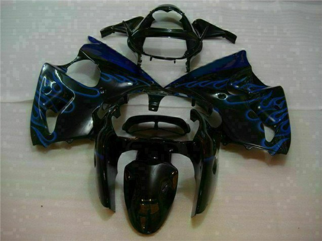 2000-2002 Black with Blue Flame Kawasaki ZX6R Motorbike Fairings for Sale 2000-2002 Black with Blue Flame Kawasaki ZX6R Motorbike Fairings for Sale