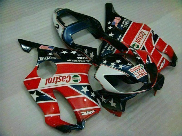 2001-2003 Red White Blue Castrol Cycle World Honda CBR600 F4i Motorcycle Fairings Kits for Sale 2001-2003 Red White Blue Castrol Cycle World Honda CBR600 F4i Motorcycle Fairings Kits for Sale