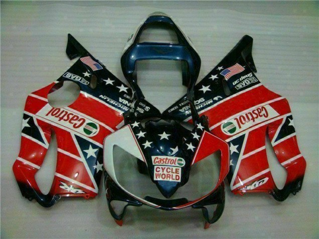 2001-2003 Red White Blue Castrol Cycle World Honda CBR600 F4i Motorcycle Fairings Kits for Sale 2001-2003 Red White Blue Castrol Cycle World Honda CBR600 F4i Motorcycle Fairings Kits for Sale