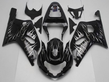 2001-2003 Black White Flame Suzuki GSXR 600/750 Motorcycle Fairing Kits for Sale