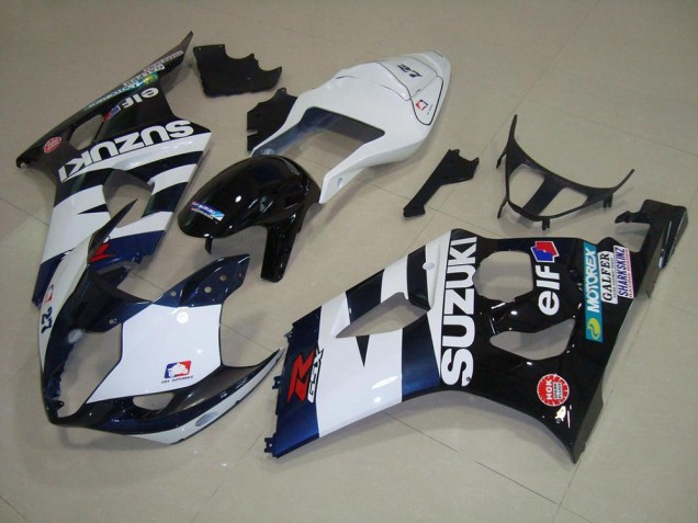 2003-2004 White Black Elf Suzuki GSXR 1000 Motorcycle Fairing Kit for Sale 2003-2004 White Black Elf Suzuki GSXR 1000 Motorcycle Fairing Kit for Sale