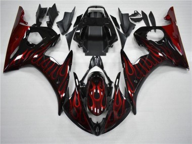 2003-2005 Black Red Flame Yamaha YZF R6 Motorcycle Fairing for Sale