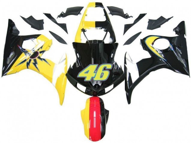 2003-2005 Black Yellow No. 46 Yamaha YZF R6 Motorcycle Fairings for Sale 2003-2005 Black Yellow No. 46 Yamaha YZF R6 Motorcycle Fairings for Sale