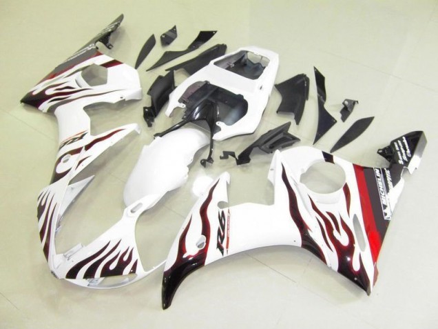 2003-2005 White and Flame Yamaha YZF R6 Bike Fairing for Sale