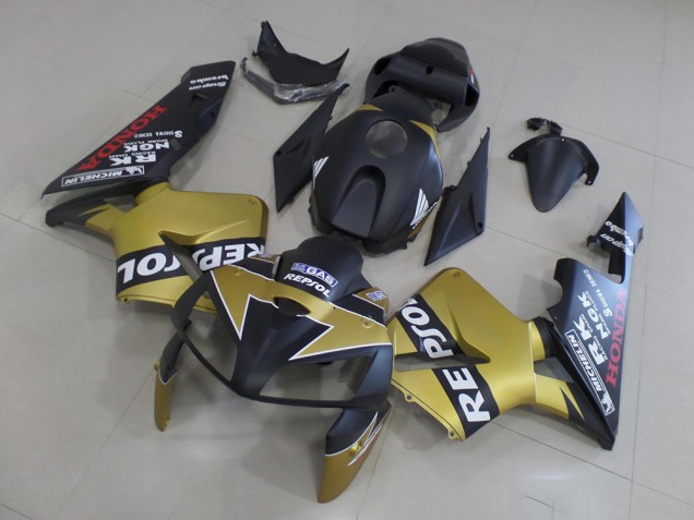 2005-2006 Black Gold Repsol Honda CBR600RR Motorcycle Fairings Kit for Sale 2005-2006 Black Gold Repsol Honda CBR600RR Motorcycle Fairings Kit for Sale