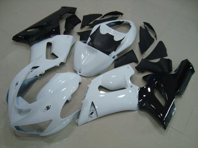 2005-2006 White Black Kawasaki ZX6R Replacement Motorcycle Fairings for Sale 2005-2006 White Black Kawasaki ZX6R Replacement Motorcycle Fairings for Sale
