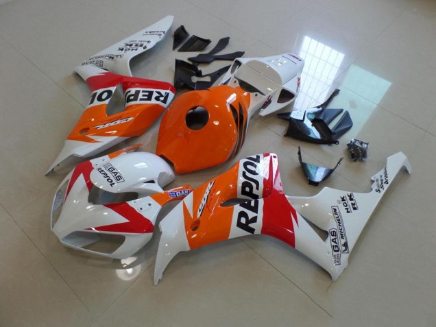 2006-2007 White and Orange Repsol Honda CBR1000RR Replacement Motorcycle Fairings for Sale 2006-2007 White and Orange Repsol Honda CBR1000RR Replacement Motorcycle Fairings for Sale