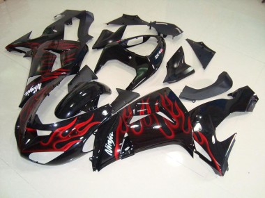 2006-2007 Black Red Flame Kawasaki ZX10R Moto Fairings for Sale