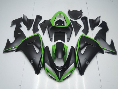 2006-2007 Matte Black with Green Line Kawasaki ZX10R Motorcycle Fairing Kits for Sale