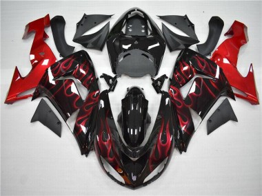 2006-2007 Red Flame Kawasaki ZX10R Motorcycle Fairings Kit for Sale