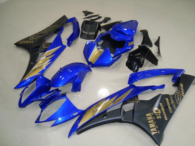 2006-2007 Black Blue with Gold Sticker Yamaha YZF R6 Motorcycle Fairing for Sale 2006-2007 Black Blue with Gold Sticker Yamaha YZF R6 Motorcycle Fairing for Sale