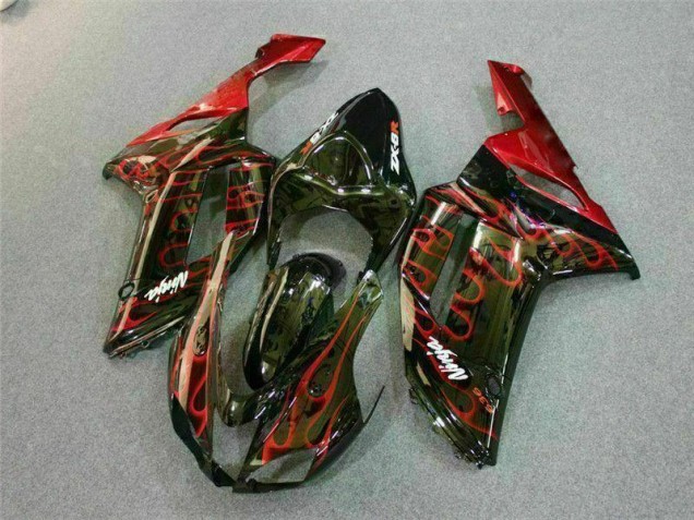 2007-2008 Black Red Flame Kawasaki ZX6R Motor Bike Fairings for Sale 2007-2008 Black Red Flame Kawasaki ZX6R Motor Bike Fairings for Sale