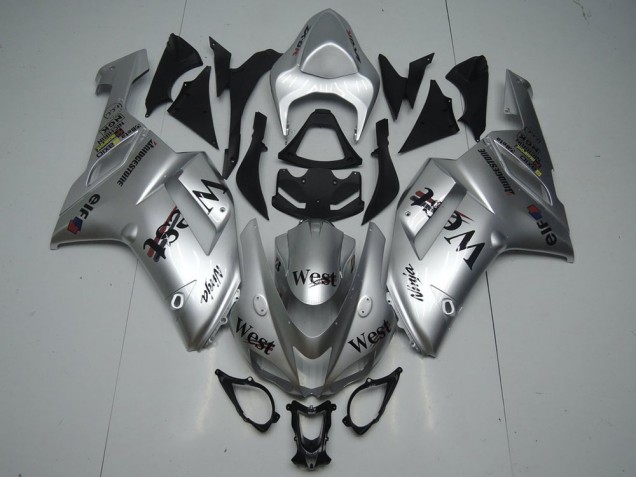 2007-2008 Silver West Kawasaki ZX6R Replacement Fairings for Sale 2007-2008 Silver West Kawasaki ZX6R Replacement Fairings for Sale