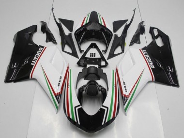 2007-2014 Black Green and White Ducati 848 1098 1198 Motorcycle Fairing Kit for Sale