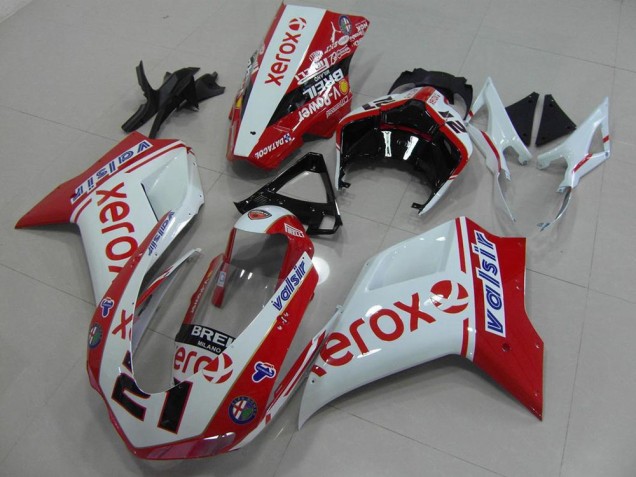 2007-2014 White Red Xerox Ducati 848 1098 1198 Bike Fairing for Sale