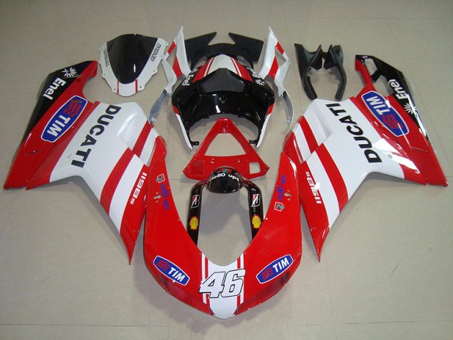 2007-2014 Red White Tim 46 Ducati 1098 Motorcycle Fairing Kit for Sale 2007-2014 Red White Tim 46 Ducati 1098 Motorcycle Fairing Kit for Sale