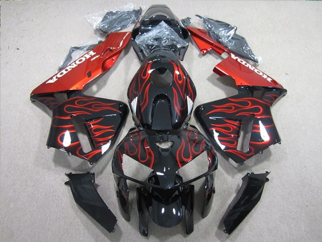 2005-2006 Black Red Flame Honda CBR600RR Motorcycle Fairings Kits for Sale 2005-2006 Black Red Flame Honda CBR600RR Motorcycle Fairings Kits for Sale
