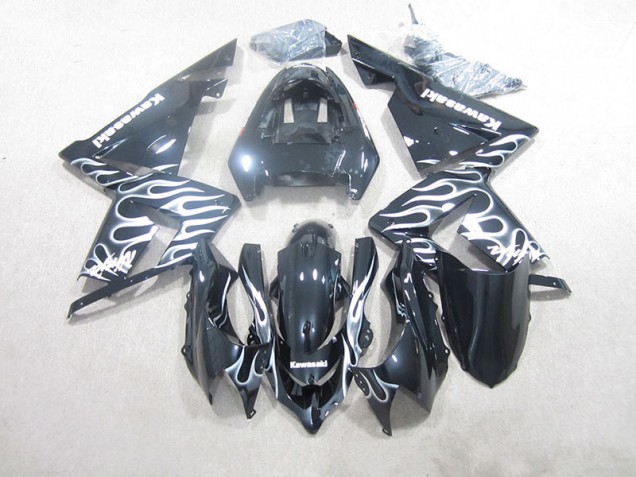 2003-2005 Black White Flame Kawasaki ZX10R Motorcycle Fairings for Sale