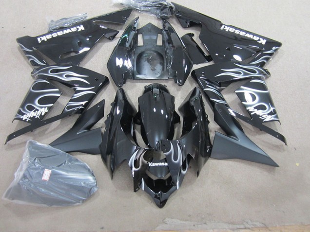 2003-2005 Black with White Flame Kawasaki ZX10R Motorcycle Fairing for Sale