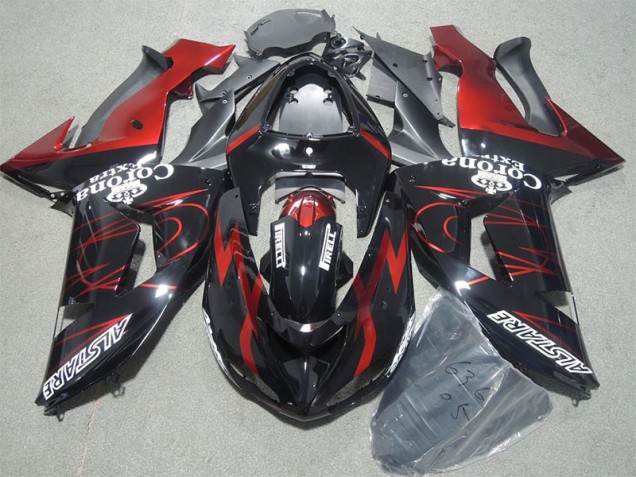 2006-2007 Black Red Corona Extra Kawasaki ZX10R Motorcycle Bodywork for Sale 2006-2007 Black Red Corona Extra Kawasaki ZX10R Motorcycle Bodywork for Sale