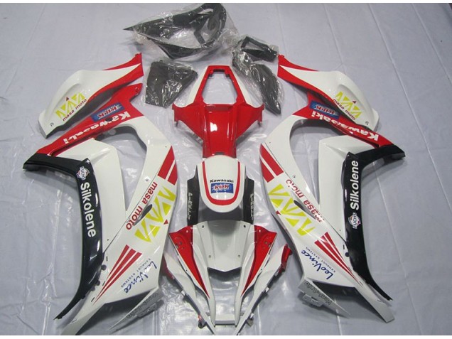 2011-2015 White Red Silkolene Kawasaki ZX10R Motorcycle Fairings Kit for Sale