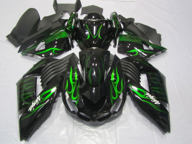 2006-2011 Black Green Flame Ninja Kawasaki ZX14R ZZR1400 Motorcycle Replacement Fairings for Sale