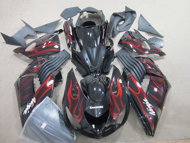 2006-2011 Black Red Flame Ninja Kawasaki ZX14R ZZR1400 Motorcyle Fairings for Sale
