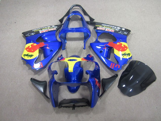 2000-2002 Blue Red Bull Ninja Kawasaki ZX6R Motorcycle Bodywork for Sale