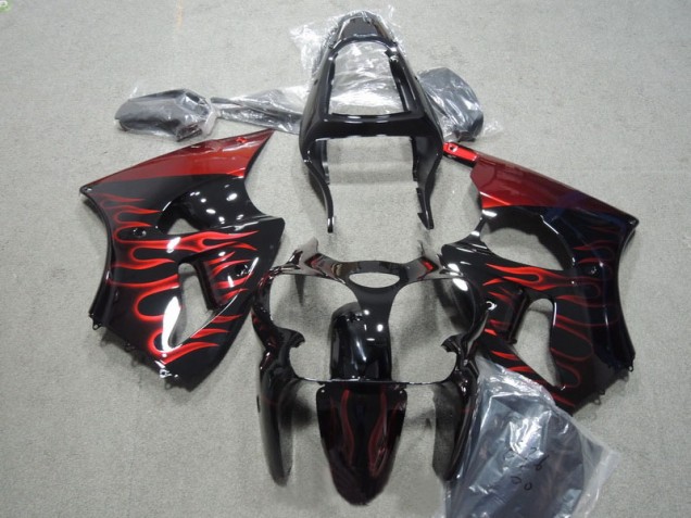 2000-2002 Black Red Flame Kawasaki ZX6R Motorbike Fairing Kits for Sale