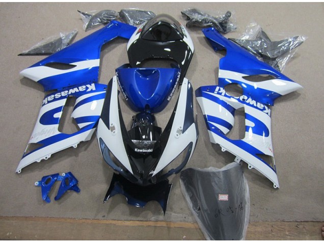 2005-2006 Blue White Kawasaki ZX6R Motorcycle Replacement Fairings for Sale 2005-2006 Blue White Kawasaki ZX6R Motorcycle Replacement Fairings for Sale
