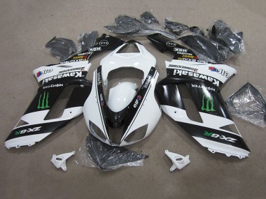 2007-2008 Black White Monster Kawasaki ZX6R Replacement Motorcycle Fairings for Sale
