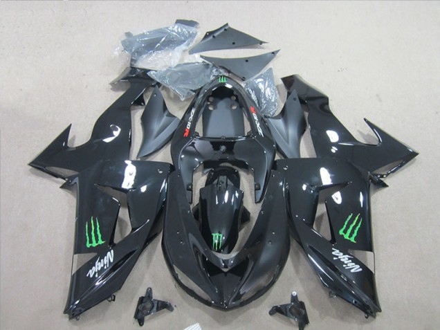 2007-2008 Black Ninja Green Monster Kawasaki ZX6R Bike Fairing Kit for Sale