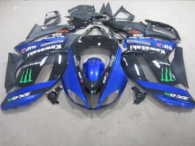 2007-2008 Black Blue Monster Kawasaki ZX6R Motorcycle Replacement Fairings for Sale