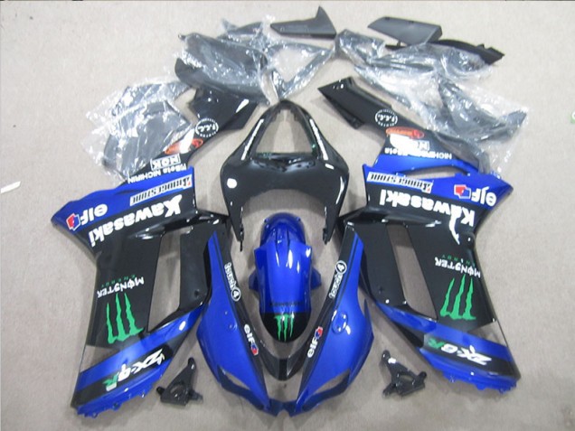 2007-2008 Black Blue Green Monster Kawasaki ZX6R Motorcyle Fairings for Sale 2007-2008 Black Blue Green Monster Kawasaki ZX6R Motorcyle Fairings for Sale