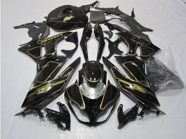 2009-2012 Black Gold Kawasaki ZX6R Motorcycle Fairings Kit for Sale