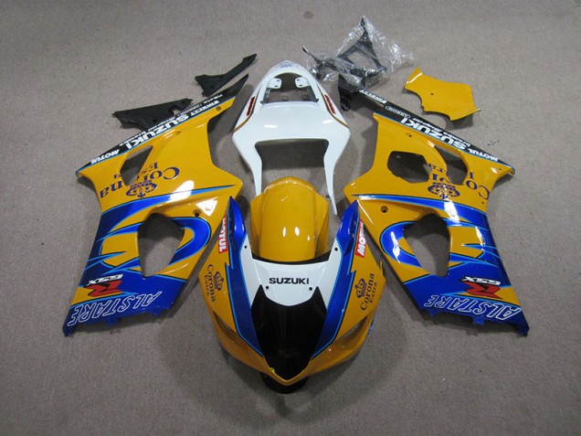 2003-2004 Yellow Blue Corona Extra Suzuki GSXR1000 Motorcycle Fairing Kit for Sale 2003-2004 Yellow Blue Corona Extra Suzuki GSXR1000 Motorcycle Fairing Kit for Sale