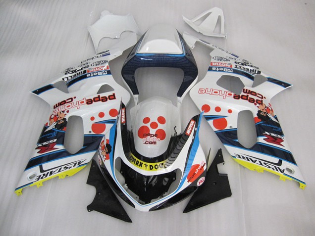 2001-2003 White Blue Dark Dog Suzuki GSXR600 Bike Fairings for Sale 2001-2003 White Blue Dark Dog Suzuki GSXR600 Bike Fairings for Sale
