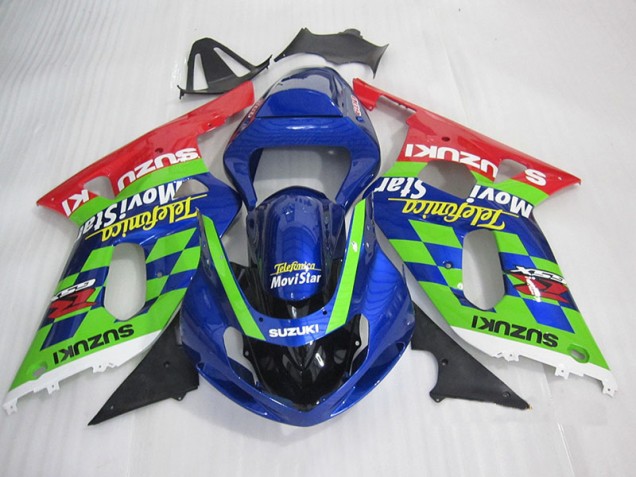 2001-2003 Blue Green Red Telefumia Movistar Suzuki GSXR600 Motorbike Fairing for Sale 2001-2003 Blue Green Red Telefumia Movistar Suzuki GSXR600 Motorbike Fairing for Sale