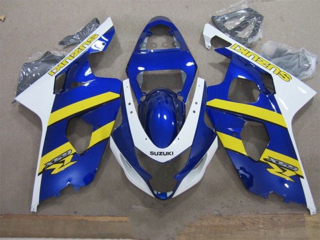 2004-2005 Blue White Yellow Suzuki GSXR600 Replacement Motorcycle Fairings for Sale 2004-2005 Blue White Yellow Suzuki GSXR600 Replacement Motorcycle Fairings for Sale