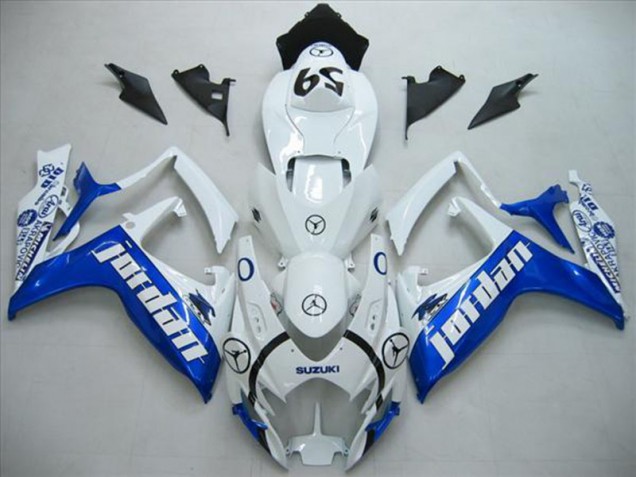 2006-2007 White Blue Jordan Suzuki GSXR600 Motorcycle Fairings Kit for Sale 2006-2007 White Blue Jordan Suzuki GSXR600 Motorcycle Fairings Kit for Sale