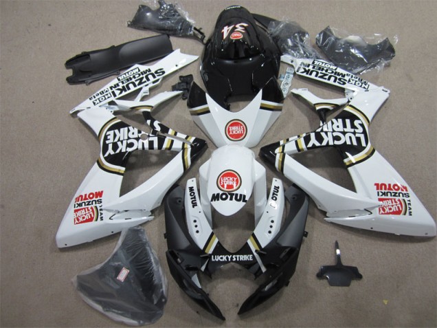 2006-2007 Black White Lucky Strike Motul Suzuki GSXR600 Bike Fairing for Sale 2006-2007 Black White Lucky Strike Motul Suzuki GSXR600 Bike Fairing for Sale
