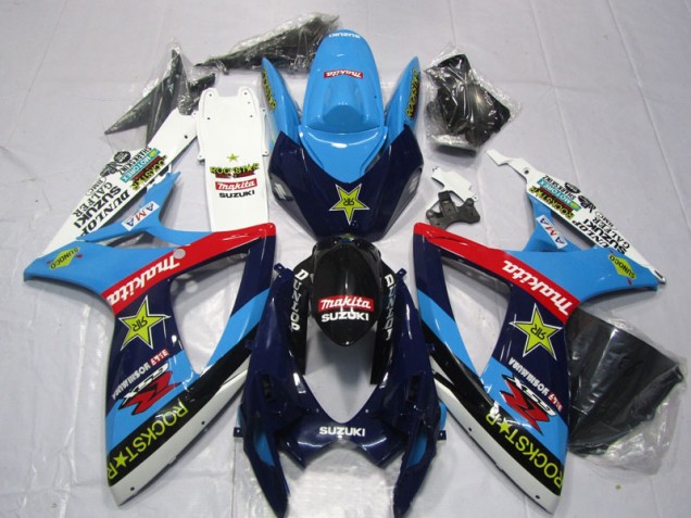 2006-2007 Blue White Rockstar Makita Suzuki GSXR600 Motor Bike Fairings for Sale 2006-2007 Blue White Rockstar Makita Suzuki GSXR600 Motor Bike Fairings for Sale