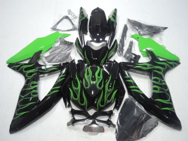 2008-2010 Black Green Flame Suzuki GSXR600 Bike Fairings for Sale