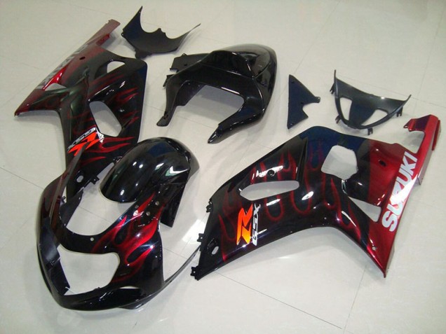 2001-2003 Black Red Flame Suzuki GSXR750 Bike Fairing Kit for Sale